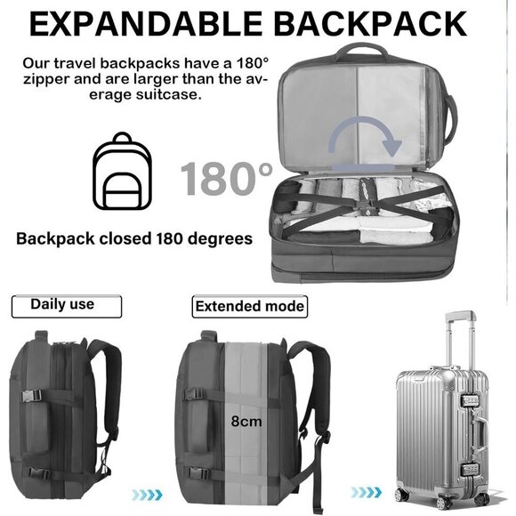 17.3inch Laptop Backpack USB Charging Port Rucksack for Men Women (Gray) - Picture 4 of 9